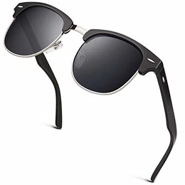Horn Gestell Halbrahmen Retro Sonnenbrille Herren Damen Polarisiert GQO6