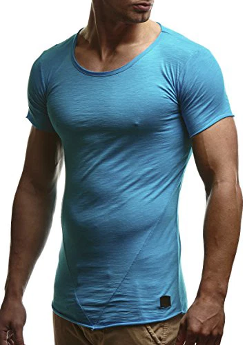 Herren Oversize T-Shirt Rundhals Basic Shirt LN6281; Größe M, Tuerkis