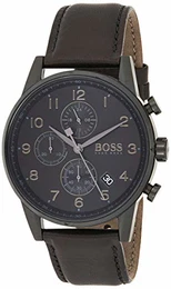 Hugo Herren Chronograph Quarz Armbanduhr mit Lederarmband