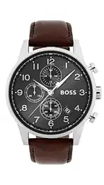 Chronograph Quarz Uhr für Herren Kollektion Navigator mit Braunes Lederarmband - 1513494