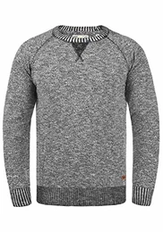 !Solid Thian Herren Strickpullover Feinstrick Pullover Mit Rundhals Und Melierung Aus 100% Baumwolle, Größe:M, Farbe:Black (9000)
