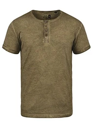 SDTihn Herren T-Shirt Kurzarm Shirt mit Grandad-Ausschnitt 100% Baumwolle Regular fit, Größe:M, Farbe:Ermine (5944)