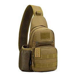 Taktisch Brusttasche Military Schultertasche mit Wasserflasche Halter Chest Sling Pack Molle Armee Crossbody Bag Militärisch Umhängetasche für Wandern Camping - Typ-1 Braun