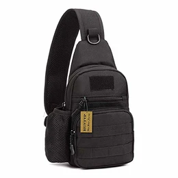 Taktisch Brusttasche Military Schultertasche mit Wasserflasche Halter Chest Sling Pack Molle Armee Crossbody Bag Militärisch Umhängetasche für Wandern Camping - Typ-1 Schwarz