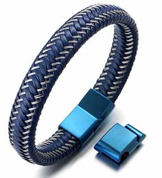 ● Jazz ● Herren-Armband Handgefertigt Echtleder Blau Magnetverschluss Edelstahl Blau KOSTENLOS Geschenkbox Tolle Geschenkidee Größe Einstellbar 21.5cm-23cm Groß