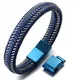 Halukakah ● Jazz ● Herren-Armband Handgefertigt   Echtleder Blau   Magnetverschluss Edelstahl Blau   KOSTENLOS Geschenkbox   Tolle Geschenkidee   Größe Einstellbar 21.5cm-23cm Groß