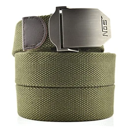 Herren Stoffgürtel Militär Gürtel Leinwand Canvas Stoff Gürtel Textilgürtel mit Glatt Schnalle Jeansgürtel schwarz 130cm lang(Olivenöl)