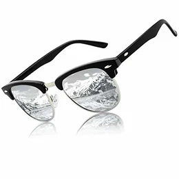 MJ56 Retro Vintage Sonnenbrille im angesagte 60er Browline-Style mit markantem Halbrahmen Sonnenbrille,Schwarzes-Silber