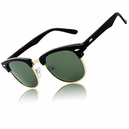 MJ56 Retro Vintage Sonnenbrille im angesagte 60er Browline-Style mit markantem Halbrahmen Sonnenbrille,Glänzend Schwarz-Grün