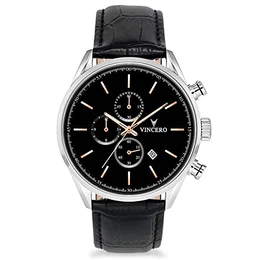 Vincero Herren Chrono S Chronograph Quarz Uhr Mit Lederband - Silber/Roségold