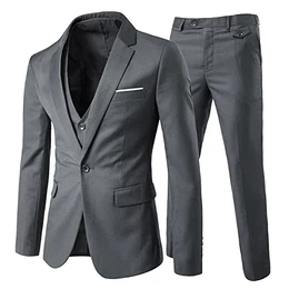 Herren Anzug Regular Fit Business Anzüge 3-Teilig Anzugjacke Anzughose Weste, Dunkel Grau, Gr.- M