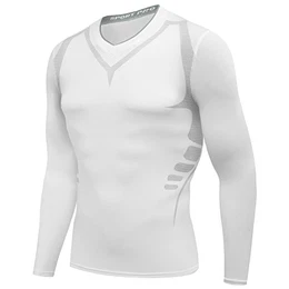 Herren Kompressions-Shirt langärmlig Funktionsshirts Baselayer Langarm Weiß M