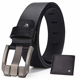 BISON SPIRIT Herrengürtel, Leder Gürtel Herren Jeansgürtel Gürtel Metall Manner Business Gürtel, W71018-coffee, Gr.-105 cm Bundweite = 120 cm Gesamtlänge