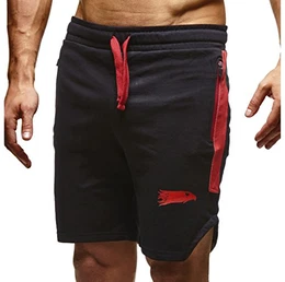 Gym Herren Shorts Kurze Fitnesshose - Jogginghose Moderne Schwarze Männer Kurze Trainingshose Top Herren Sport-Hose für Bodybuilding Fitness 6328 Schwarz-Rot Small