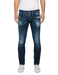 Herren Anbass Back Zip Slim Jeans, Blau (Mid Blue/Destroyed 9), 31W / 34L
