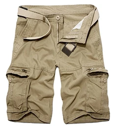 BULUOMU Herren Cargo Shorts Vintage Arbeitsshorts Kurze Freizeithose Outdoor Bermuda aus Baumwolle Männer Sommerhose mit Gürtel-Khaki