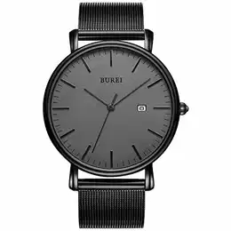 Herren Uhren Ultra Dünne Schwarze grau Minimalistische Quartz mit Datumsanzeige