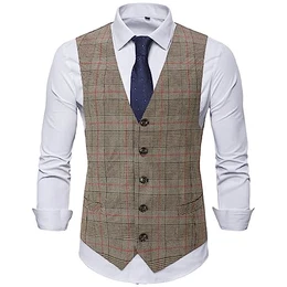 Weste Herren Westen Kariert Anzugwesten Streifen Slim Fit Plaid Baumwolle Herrenweste, Braun, M