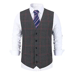 Weste Herren Westen Kariert Anzugwesten Streifen Slim Fit Plaid Baumwolle Herrenweste, Dunkel Grau, M