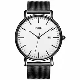 Herren Uhren Ultra Dünne Schwarze Minimalistische Quartz mit Datumsanzeige