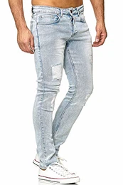 Slim Fit Herren Destroyed Look Stretch Jeans Hose Denim 16525, Light-blue, 34W / 32L