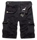 BULUOMU Herren Cargo Shorts aus Baumwolle Vintage Arbeitsshorts Kurze Freizeithose Outdoor Bermuda Männer Sommerhose mit Gürtel-Schwarz