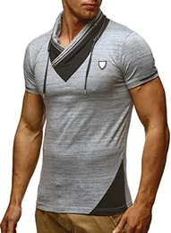 Herren Sommer T-Shirt Stehkragen Slim Fit Casual Baumwolle-Anteil Cooles weißes schwarzes Männer Kurzarm-T-Shirt Hoodie-Sweatshirt-Longsleeve lang LN805 Grau Medium