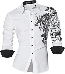 Herren Freizeit Hemden Slim Button Down Long Sleeves Dress Shirts Tops JZS041 White M