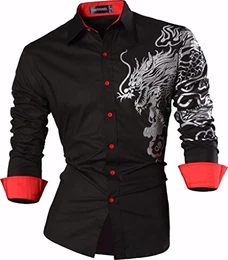 Herren Freizeit Hemden Slim Button Down Long Sleeves Dress Shirts Tops JZS041 Black M