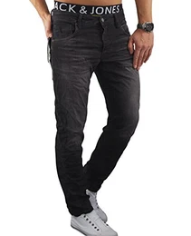 Herren Jeans jjiMIKE 056 314 Stonewashed Used Look Hose Comfort Fit (32W / 32L, Schwarz (Black Denim Fit:COMFORT jjiMIKE 314))