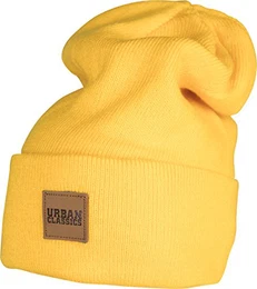 TB626 Unisex Strickmütze Leatherpatch Long Beanie Chrome Yellow, One Size (Herstellergröße: one size)