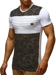 Herren Sommer T-Shirt Rundhals-Ausschnitt Slim Fit Baumwolle-Anteil Moderner Männer T-Shirt Crew Neck Hoodie-Sweatshirt Kurzarm lang LN405 Weiss Medium
