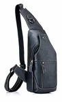 Tasche Leder Herren Sling Bag Schulter Rucksack Schultertasche Brusttasche Wasserresistent Tragetasche Umhängetasche Messengertasche für Wandern Arbeiten Schule Geschäft Radfahren Reise Schwarz