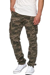Indicode Herren William Cargohose aus Baumwolle m. 7 Taschen inkl. Gürtel Lange Regular Fit Cargo Hose Baumwollhose Freizeithose Wanderhose Trekkinghose Outdoorhose für Männer Dired Camouflage M