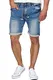 Indicode Herren Kadin Sweatshorts mit 5 Taschen aus 82% Baumwolle   Kurze Hose Used-Look Shorts mit Denim-Optik Sommerhose Short Sweat Pants Jeans-Look Freizeithose für Männer Denim Blue M
