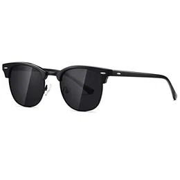 Polarisierte Sonnenbrille Unisex Retro Halb-Randlos Rahmen Klassisch Eyewear AE0550 (Schwarz, 52)