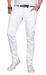 Herren Slim Fit Jeans Hose Denim Stretch-Jeans Jeanshose Washed [AS040 - Weiss - W33 L32]
