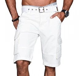 A.Salvarini Stylische Herren Cargo Short inkl. Gürtel Sommer Bermuda Kurze Hose Army Shorts AS-037 [AS037 - Weiss - W32]