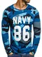 OZONEE Herren Langarmshirt Longsleeve Sweatshirt T-Shirt Slim Fit Sport Langarm Top Rundhals-Ausschnitt Regular Round Neck Long Sleeve U-Neck Sweats Langarmhemd Athletic 1087 BLAU M