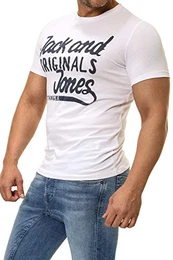 Herren T-Shirt Kurzarmshirt Print (L, White)