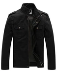 WenVen Herren Militär Jacke Klassisch Fracht Jacke Stehkragen Übergangsjacke Leicht Outdoor Jacke Mantel Cargo Stiel Oberbekleidung Schwarz