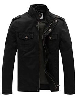 WenVen Herren Militär Jacke Klassisch Fracht Jacke Stehkragen Übergangsjacke Leicht Outdoor Jacke Mantel Cargo Stiel Oberbekleidung Schwarz WenVen Herren Militär Jacke Klassisch Fracht Jacke Stehkragen Übergangsjacke Leicht Outdoor Jacke Mantel Cargo Stiel Oberbekleidung Schwarz