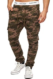 Indicode Herren Levi Cargo Cargo Hose Freizeithose Militär Army Chino Feldhose Outdoorhose Rangerhose Stoffhose Leinenhose, Dired Camouflage, M