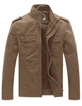 WenVen Herren Militär Jacke Klassisch Fracht Jacke Stehkragen Übergangsjacke Leicht Outdoor Jacke Mantel Cargo Stiel Oberbekleidung Kahki