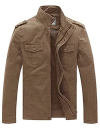Herren Militär Jacke Klassisch Fracht Jacke Stehkragen Übergangsjacke Leicht Outdoor Jacke Mantel Cargo Stiel Oberbekleidung Kahki M