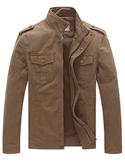WenVen Herren Militär Jacke Klassisch Fracht Jacke Stehkragen Übergangsjacke Leicht Outdoor Jacke Mantel Cargo Stiel Oberbekleidung Kahki