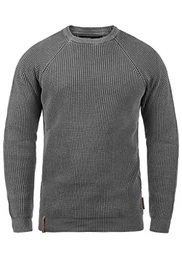 IDRockford Herren Pullover Strickpullover Grobstrick Pullover mit Rundhals-Ausschnitt Rippbündchen 100% Baumwolle Regular fit, Größe:2XL, Farbe:Iron (920)