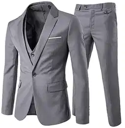 Herren Anzug Slim Fit 3 Teilig Anzüge für Hochzeit Business Herrenanzug Sakko Anzughose Weste, Hellgrau, M
