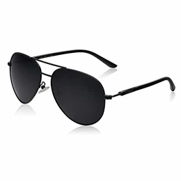Sonnenbrille Herren Polarisiert mit Etui - UV 400 Schutz dunkelgrün Linse Pistolenfarbe metall Rahmen 60mm