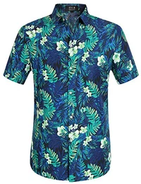 SSLR Herren Jungle Drucke Freizeit Kurzarm Aloha Hawaii Hemd (Medium, Blau)